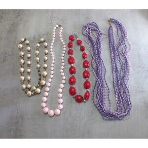 Vintage to Now Estate Beaded Necklaces Lot of 4 Pink Purple Red White Fashion